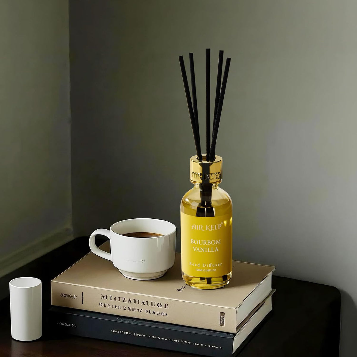 Airkeep Reed Diffuser Set, 3.38 fl oz (100 ml) - Bourbom Vanilla Oil Diffusers with 8 Reed Sticks, Home Fragrance Reed Diffuser for Bathroom Shelf Decor