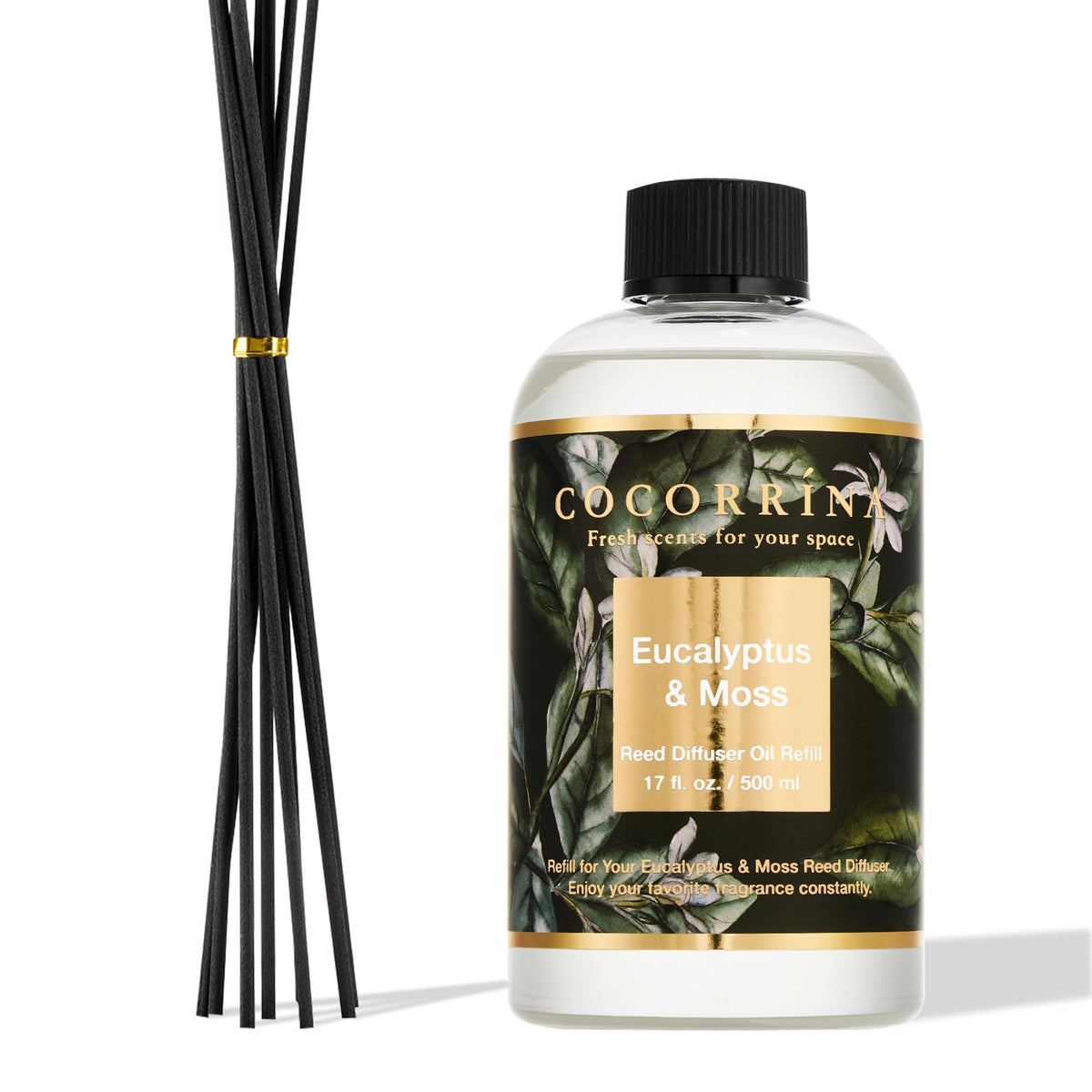 Cocorrína Reed Diffuser Refill Clean Linen 17oz (500ml) with 8 Rattan Sticks - Premium Long-Lasting Scented Oil, Home Fragrance for Bedroom, Bathroom Home Decor