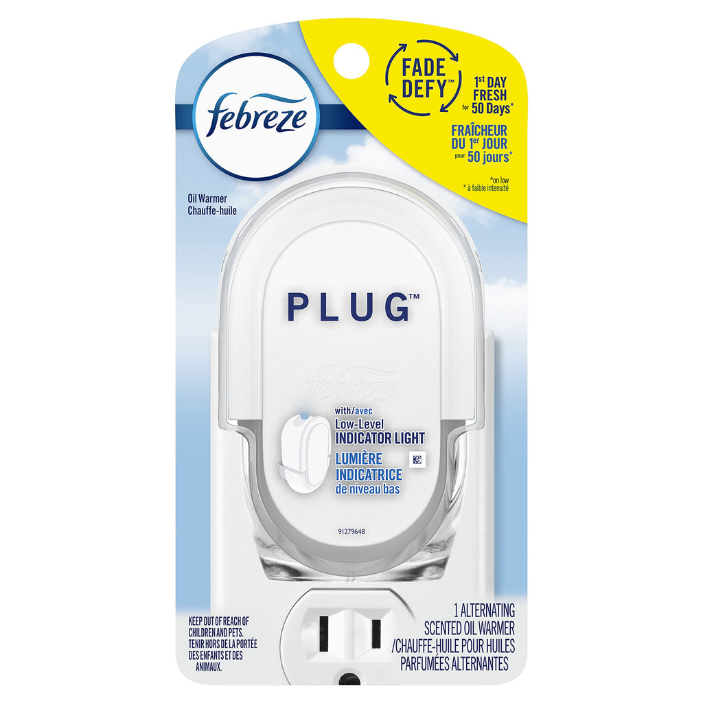 Febreze Plug In Air Freshener, Odor-Fighting Scented Oil Starter Kit, Air Fresheners for Home and Bathroom and Kitchen, Long Lasting for Strong Odors, Linen & Sky Scent, Warmer + 2 Refill