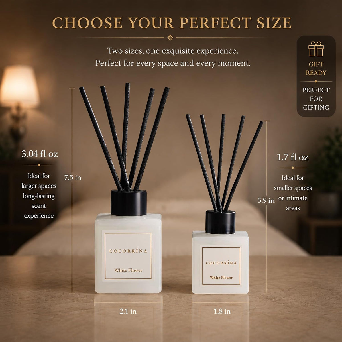 COCORRÍNA Hotel Collection Reed Diffuser Set, 3.04 fl oz Trio, Mahogany Teakwood, White Flower & White Tea, Home Fragrance for Bathroom, Bedroom, Entryway & Office