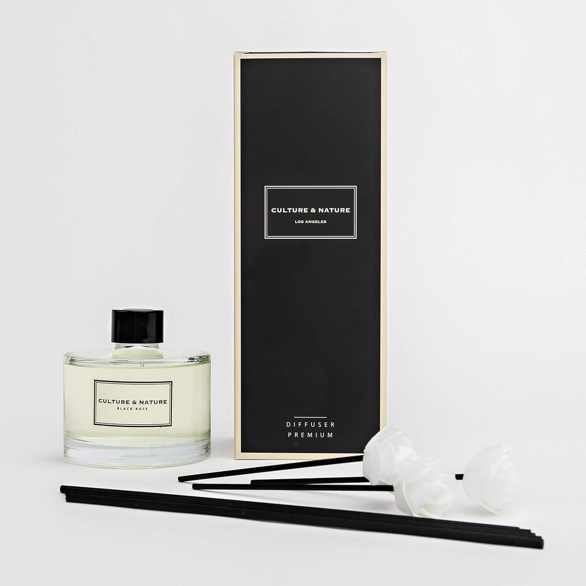 CULTURE & NATURE Reed Diffuser Set 6.7oz (200ml) Black Rose Scented Diffuser with Sticks Home Fragrance Reed Diffuser for Bathroom Shelf Decor