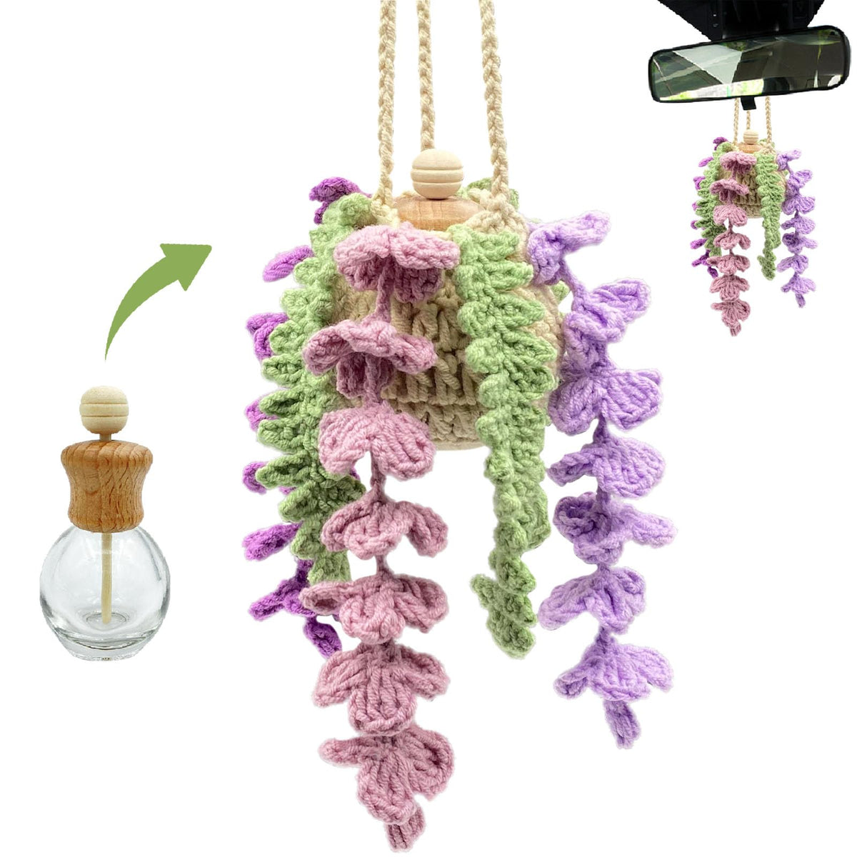 Crochet Car Air Freshener,15ml Diffuser Bottle with Strawberry Plant