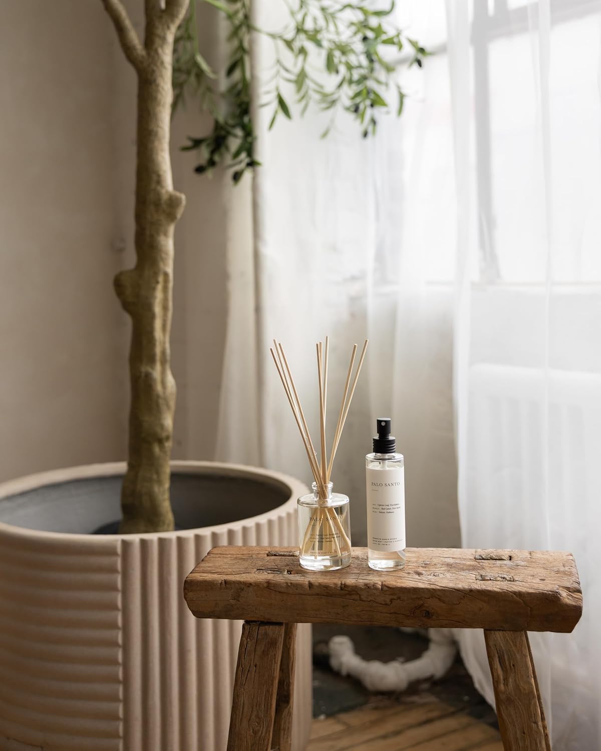 Brooklyn Candle Studio Reed Scent Diffuser - Palo Santo - Relaxing Oil Diffuser, Cedar, Eucalyptus & Sandalwood Fragrance, 8 Rattan Diffuser Reeds, Clean Ingredients - 3.7oz