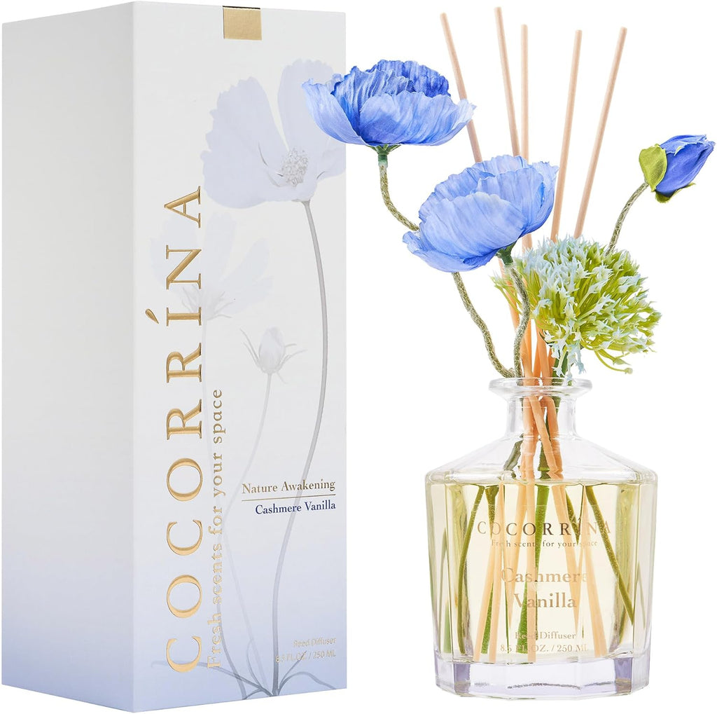 COCORRÍNA Reed Diffuser - Cashmere Vanilla Flower Reed Diffuser Set with 8 Sticks, Home Fragrance Reed Diffuser for Home Bedroom Office Bathroom Shelf Decor (Master Collection)