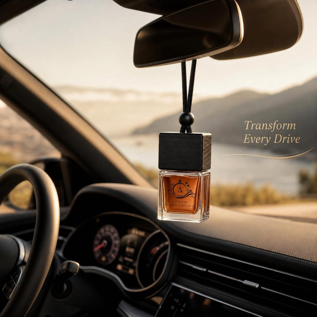 Leather Cream Luxury Car Air Freshener, Hanging Glass Bottle Diffuser, Leather + Vanilla Cream Fragrance, Long-Lasting Up to 45–60 Days, Made in Canada
