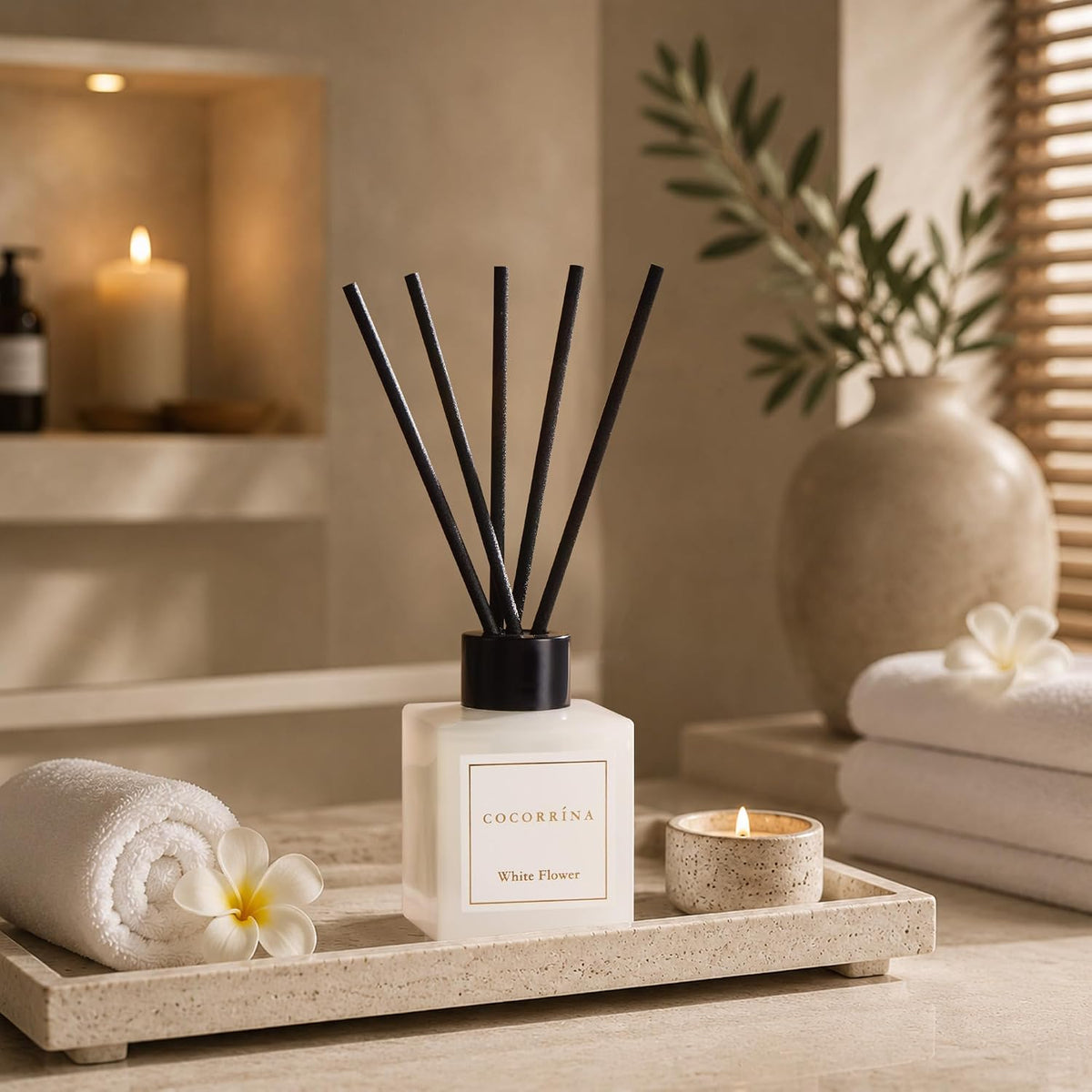 COCORRÍNA Hotel Collection Reed Diffuser Set, 3.04 fl oz Trio, Mahogany Teakwood, White Flower & White Tea, Home Fragrance for Bathroom, Bedroom, Entryway & Office