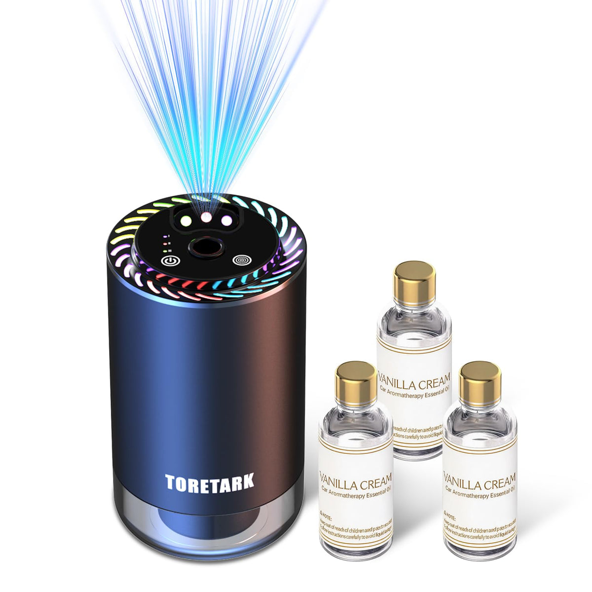 Smart Car Air Freshener with Star Light & 100ml Diffusers Oil Refills, Auto On/Off Aroma Diffuser, 3 Adjustable Mist Modes Rechargeable Aromatizante para Carro - Car Diffuser（Cologne+Ocean）