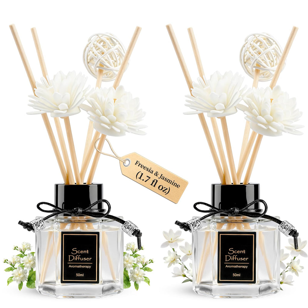 TonJin 2PCS Lavender Reed Diffuser Set 1.7 fl oz with 6 Scent Sticks, Calming Essential Oil Diffuser Sticks for Home, Relaxing Home Fragrance for Bedroom & Bathroom, Natural Non-Toxic Air Freshener