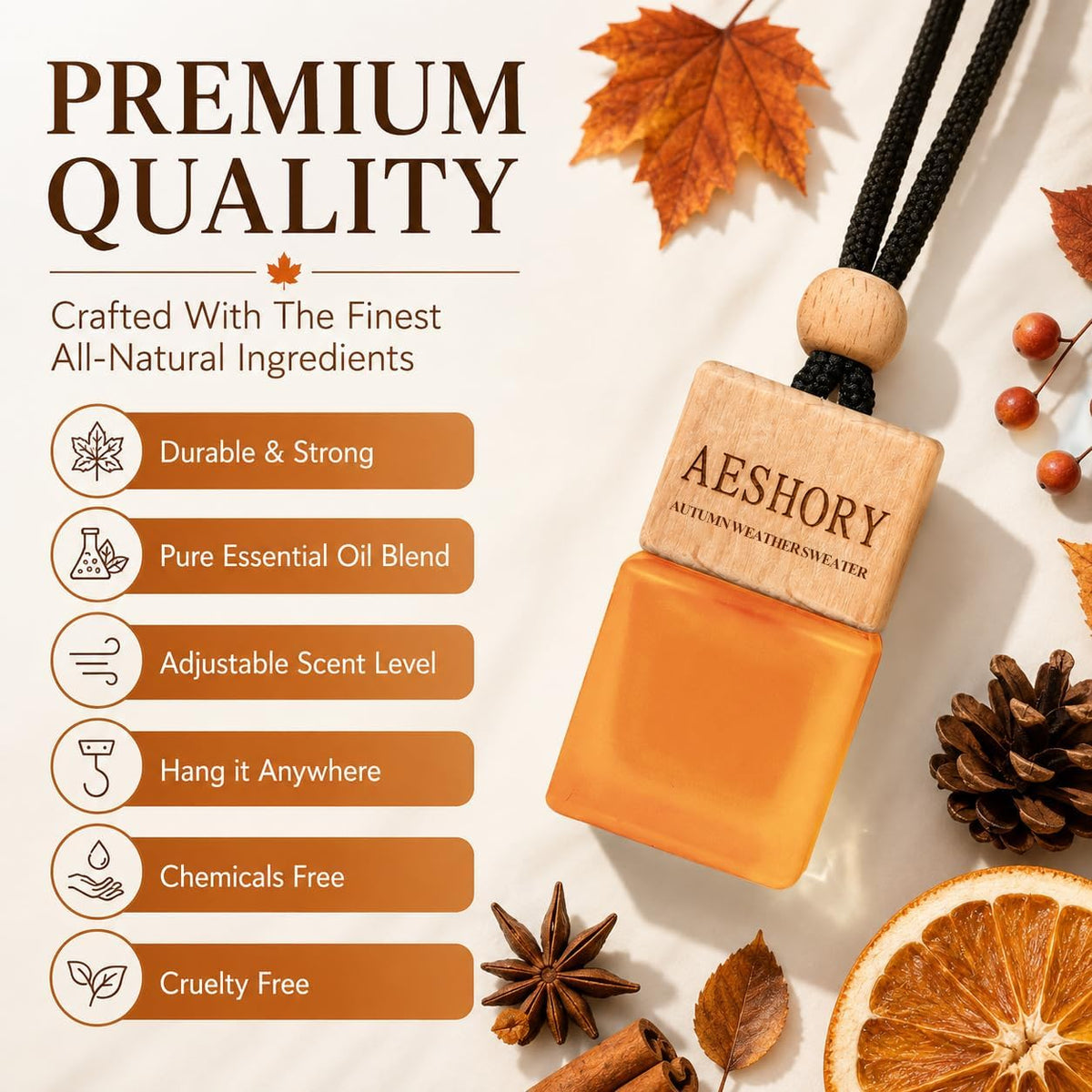 Aeshory 3 Pack Hanging Car Air Freshener, Cozy Autumn Scents, Long Lasting Essential Oil Diffuser, Odor Eliminator, Elegant Car Decor, Ideal Gift for Fall & Daily Use