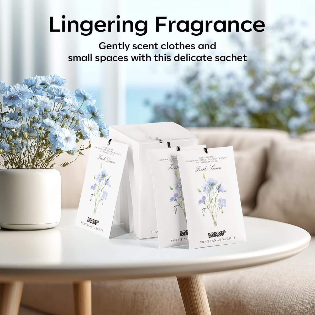 MYARO 12 Pack Fresh Linen Scented Sachets, Closet Deodorizer Car Freshener