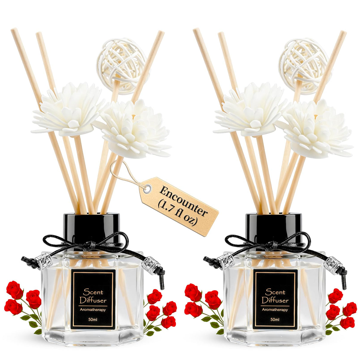 TonJin 2PCS Lavender Reed Diffuser Set 1.7 fl oz with 6 Scent Sticks, Calming Essential Oil Diffuser Sticks for Home, Relaxing Home Fragrance for Bedroom & Bathroom, Natural Non-Toxic Air Freshener
