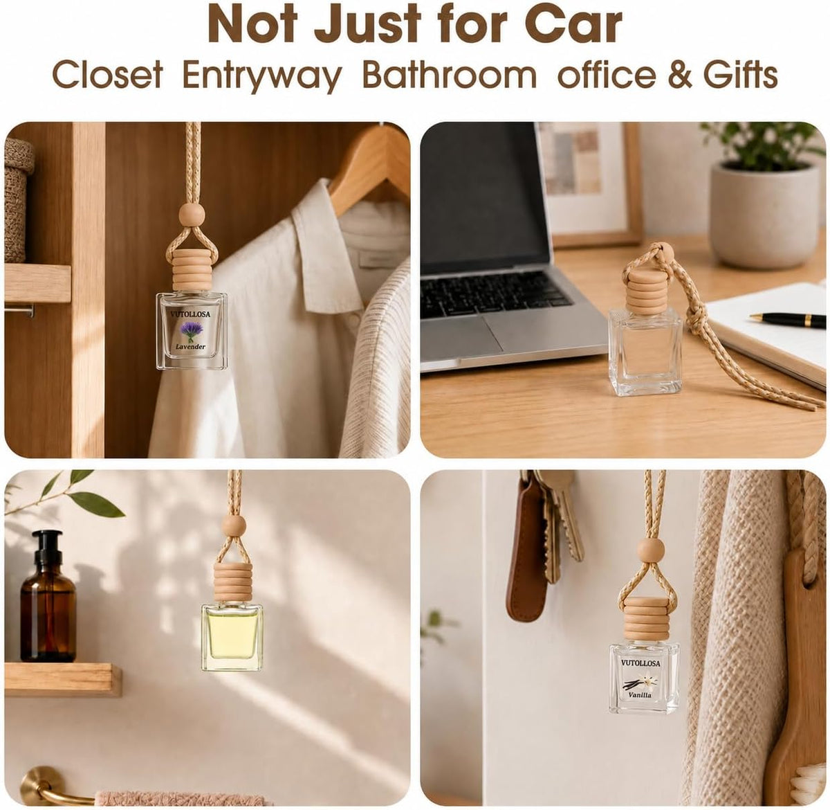 Car Air Freshener Hanging Vanilla 2 Pack,Essential Oils Diffuser Car Scents Decor Air Freshener,Long-Lasting Cute Car Accessories for Women & Men