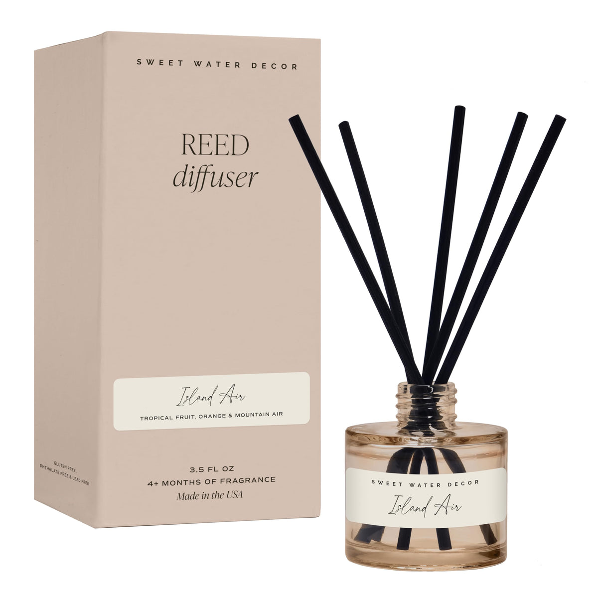 Sweet Water Decor Salt and Sea Reed Diffuser - Sea Salt, Citrus, Musk & Amber Scent - Long-Lasting 4 Month Home Fragrance, Non-Toxic, Aesthetic Home & Bathroom Decor, Made in USA, 3.5 Fl Oz