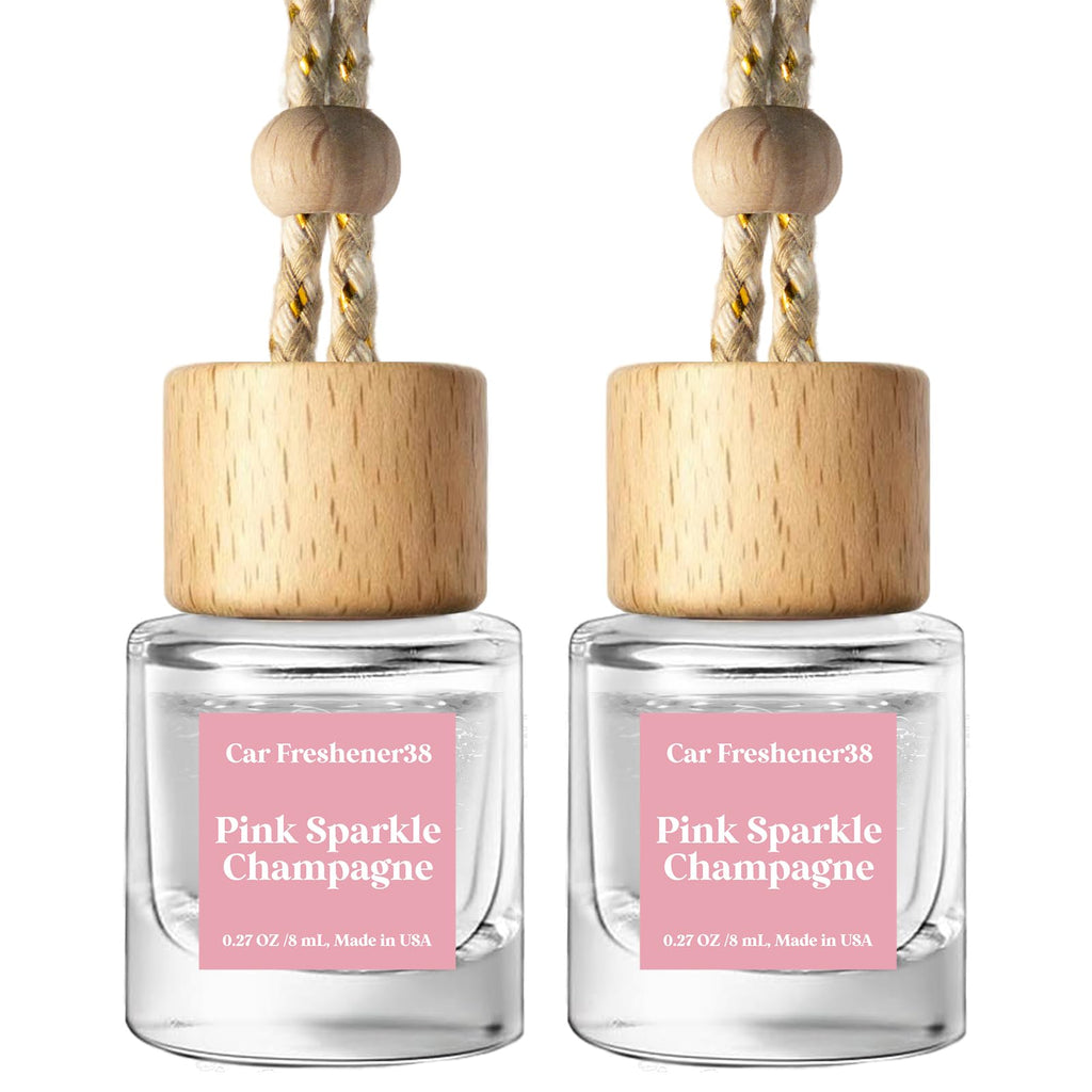 C Classy Car Air Freshener Hanging 2 Pack, Mahogany Teakwood Essential Oil Diffuser, Cute Glass Bottle, Long-Lasting Fragrance Car Accessories for Women & Men, Made in USA