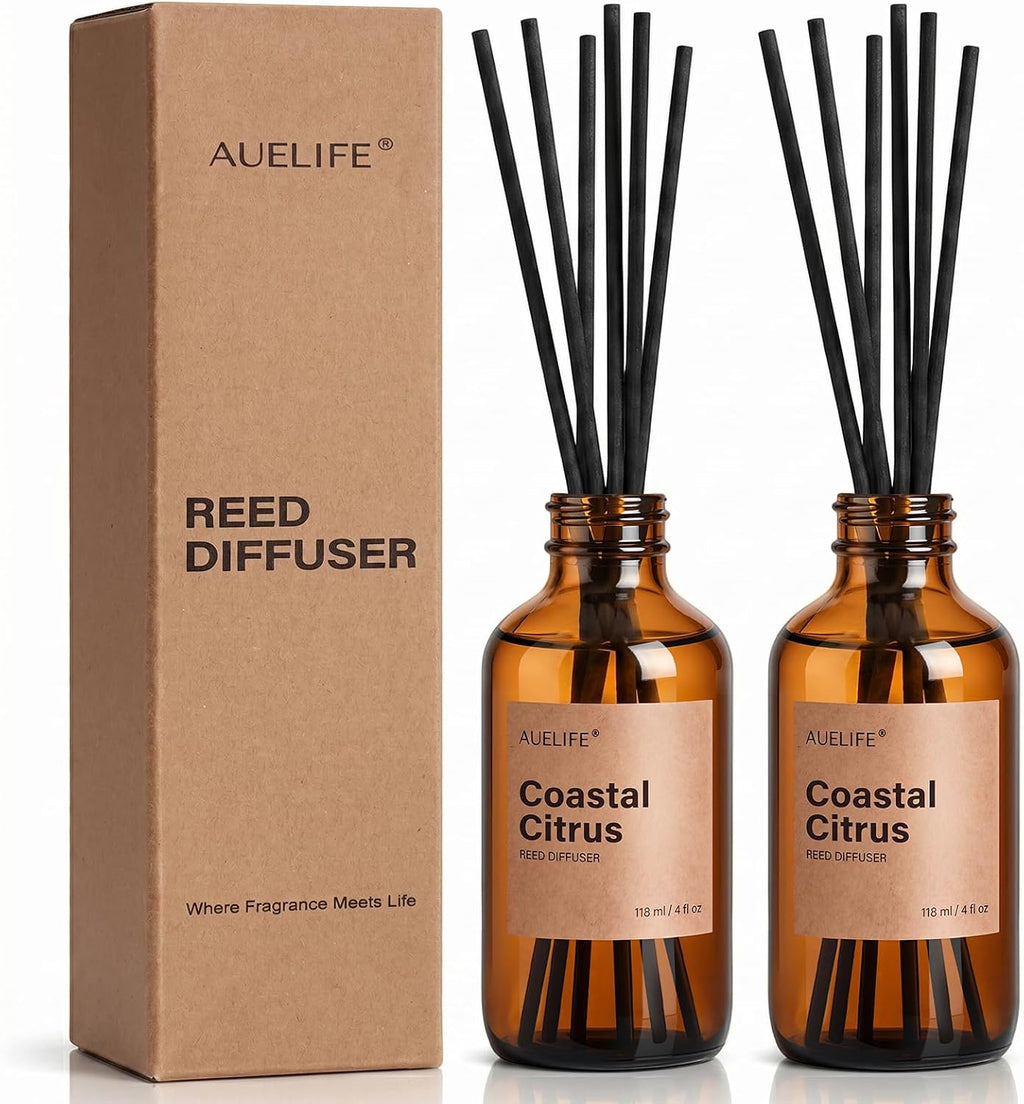 Auelife Reed Diffuser for Home, Coastal Citrus Scent Diffuser 2 Pack 8Fl Oz