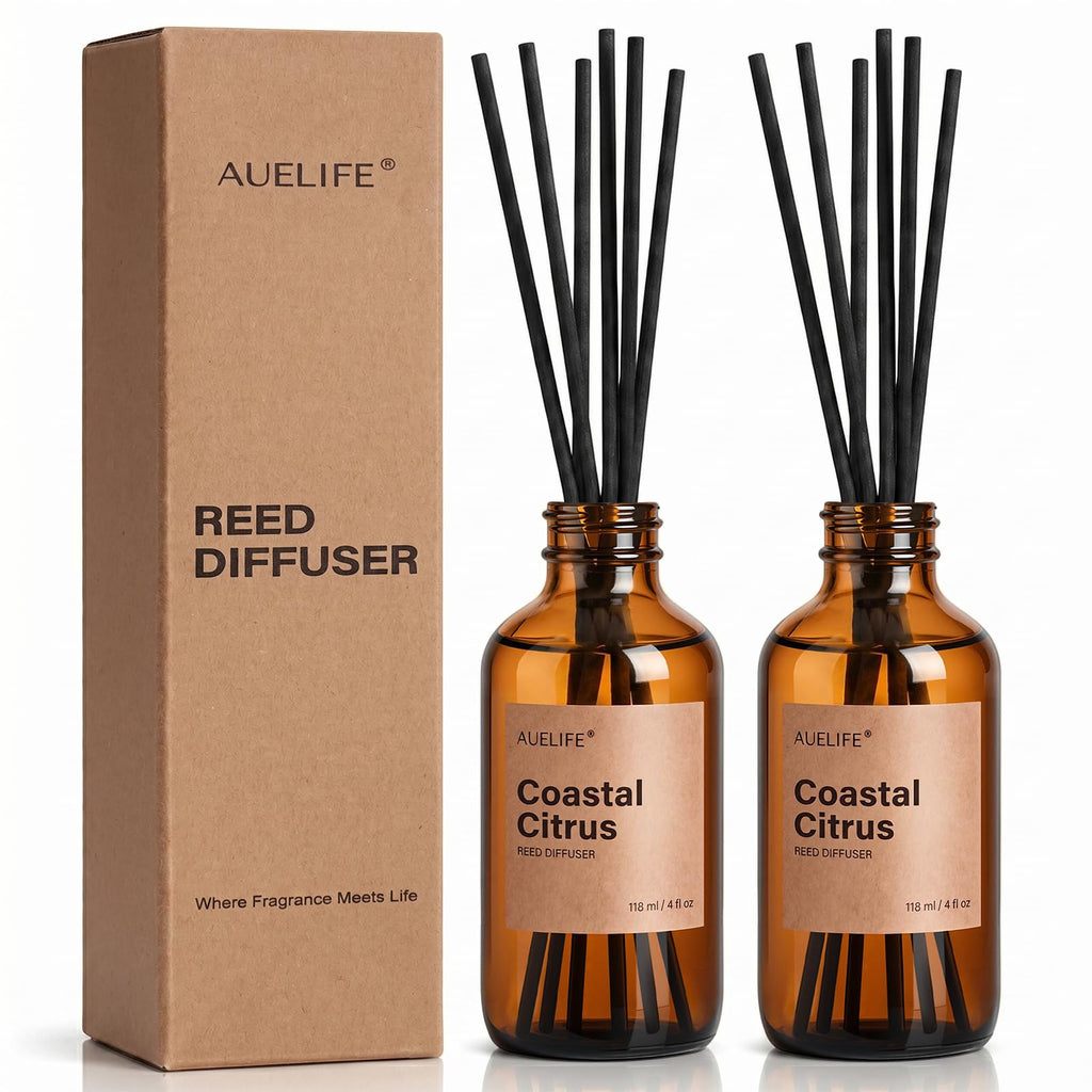 Auelife Reed Diffuser for Home, Coastal Citrus Scent Diffuser 2 Pack 8Fl Oz