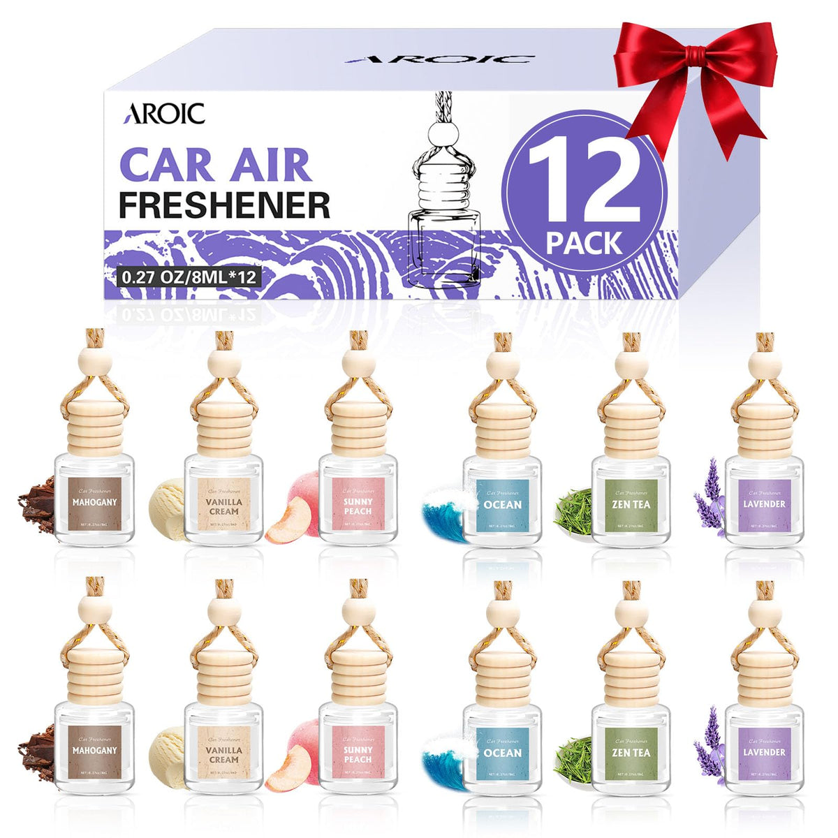 AROIC 6Pack Car Air Freshener, Hanging Essential Oil Air Freshener Diffuser
