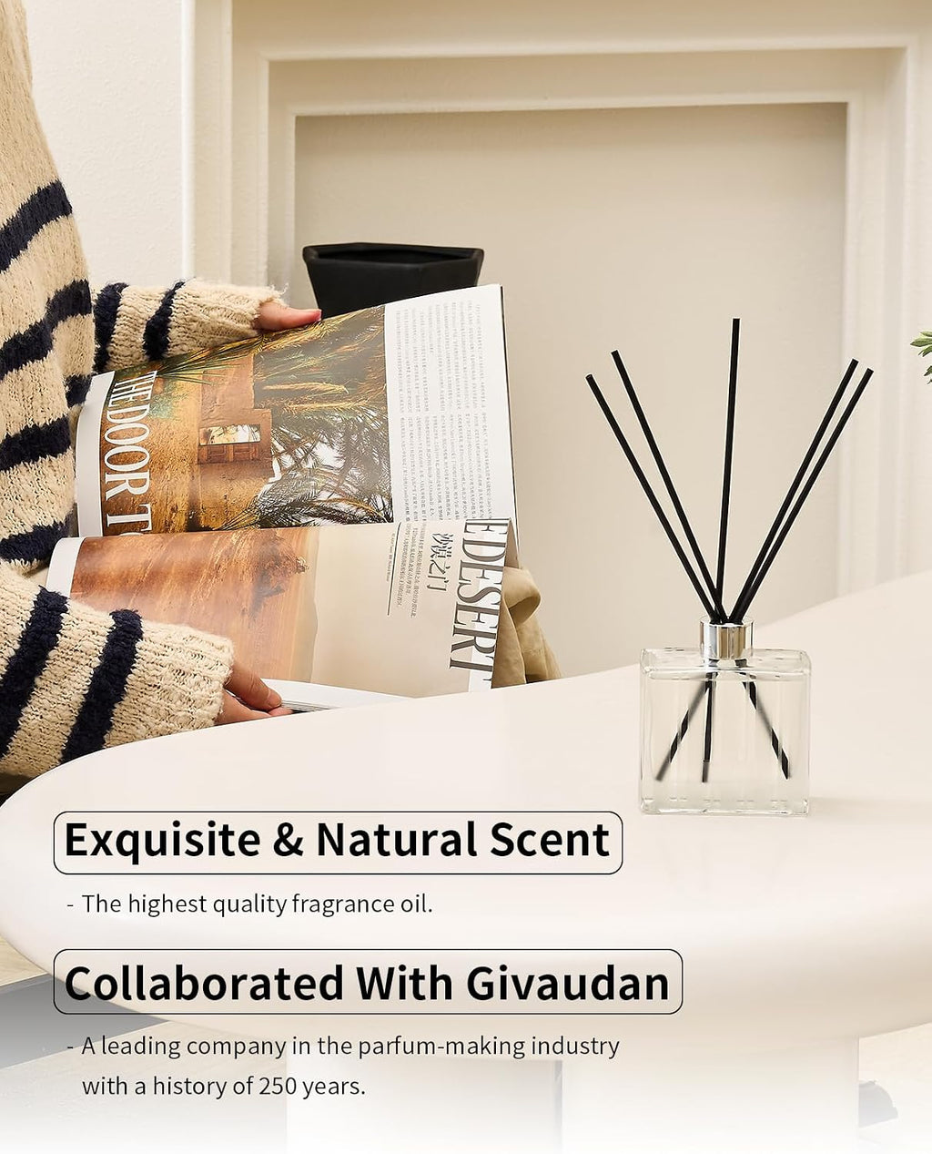 M&SENSE Reed Diffuser, Cinnamon Vanilla, 7.04 oz Natural Essential Oil