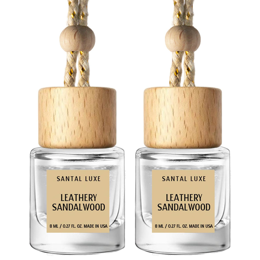 C Classy Car Air Freshener Hanging 2 Pack, Mahogany Teakwood Essential Oil Diffuser, Cute Glass Bottle, Long-Lasting Fragrance Car Accessories for Women & Men, Made in USA