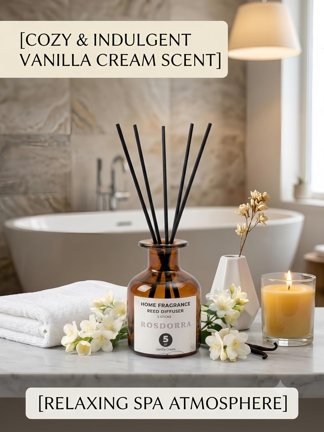 Reed Diffuser Set, 5oz, Vanilla Cream Cozy Scent