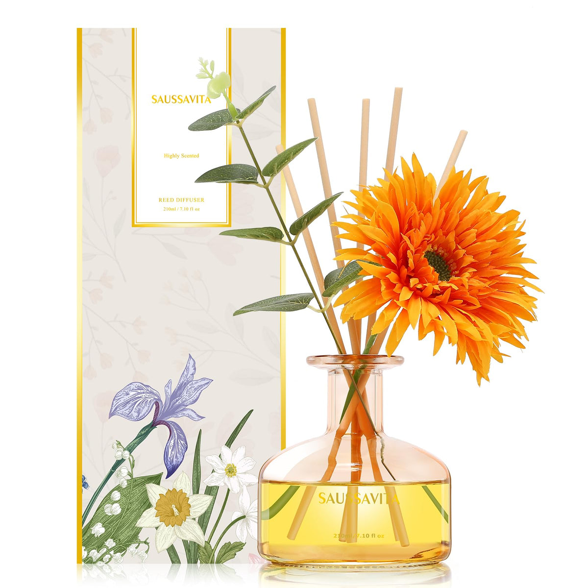 Reed Diffusers Set, 7.10 oz Flower Scented Diffuser with 7 Sticks, Long Lasting Home Fragrance for 120 Days, Perfect for Bathroom, Shelf Decor, Air Fresheners