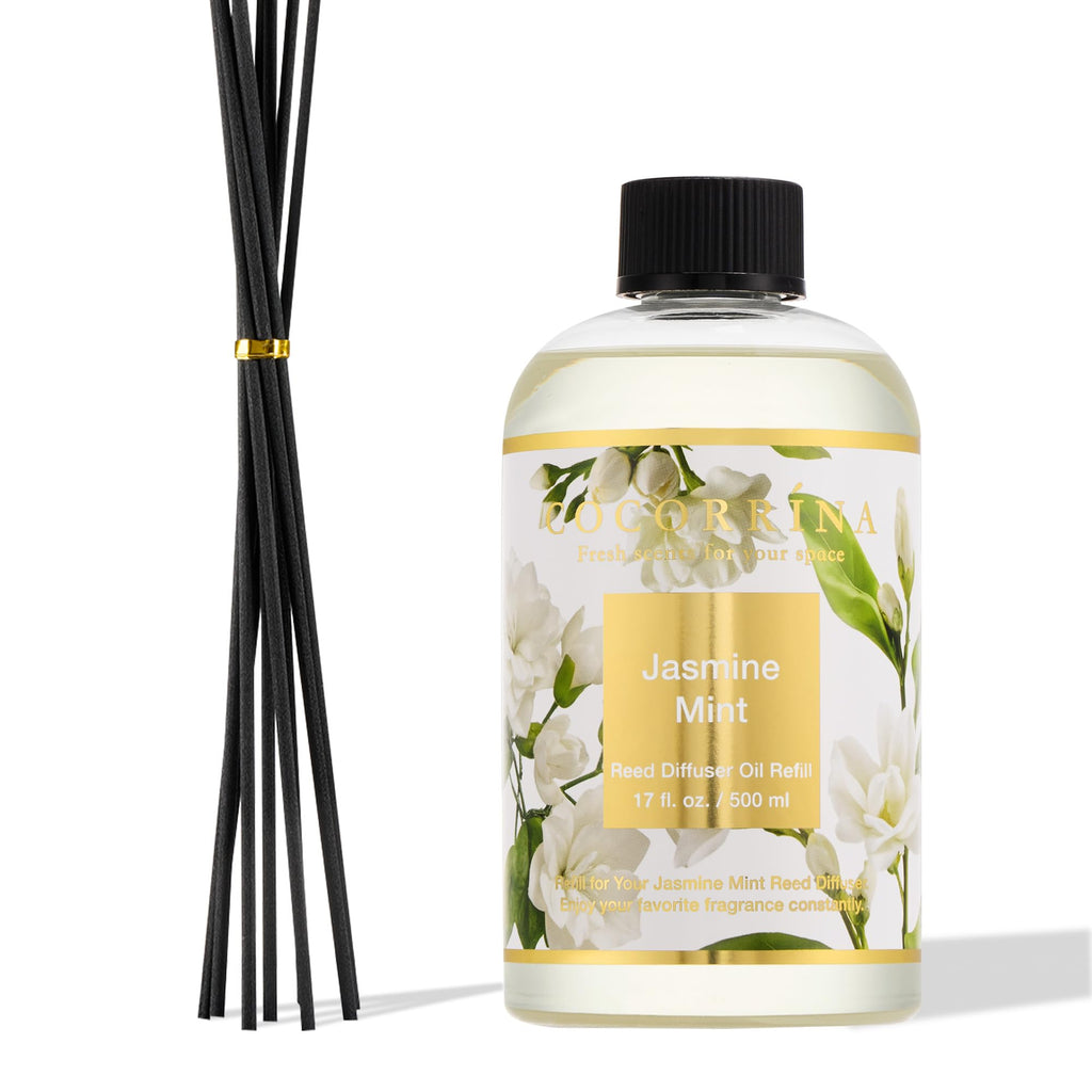 Cocorrína Reed Diffuser Refill Clean Linen 17oz (500ml) with 8 Rattan Sticks - Premium Long-Lasting Scented Oil, Home Fragrance for Bedroom, Bathroom Home Decor