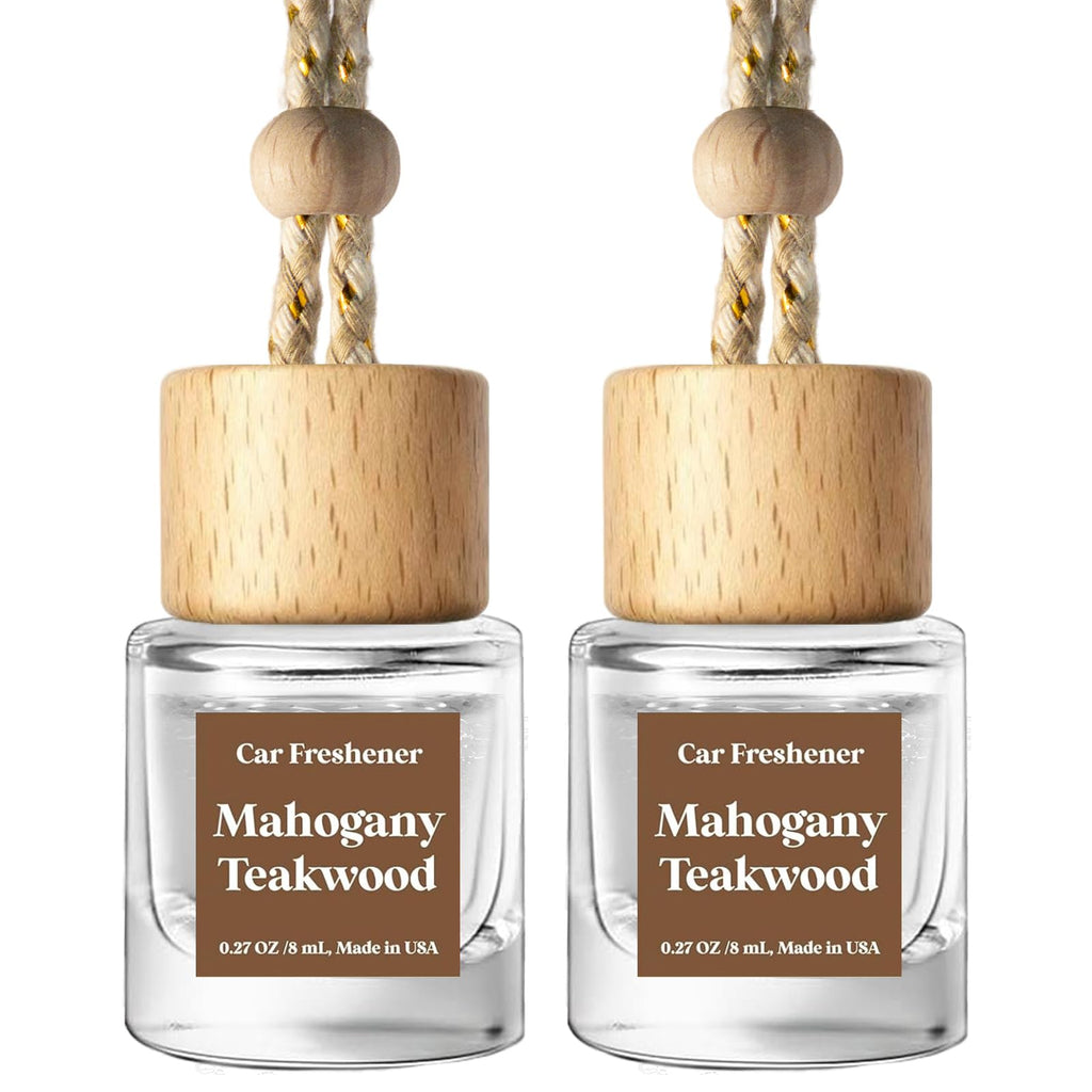 C Classy Car Air Freshener Hanging 2 Pack, Mahogany Teakwood Essential Oil Diffuser, Cute Glass Bottle, Long-Lasting Fragrance Car Accessories for Women & Men, Made in USA