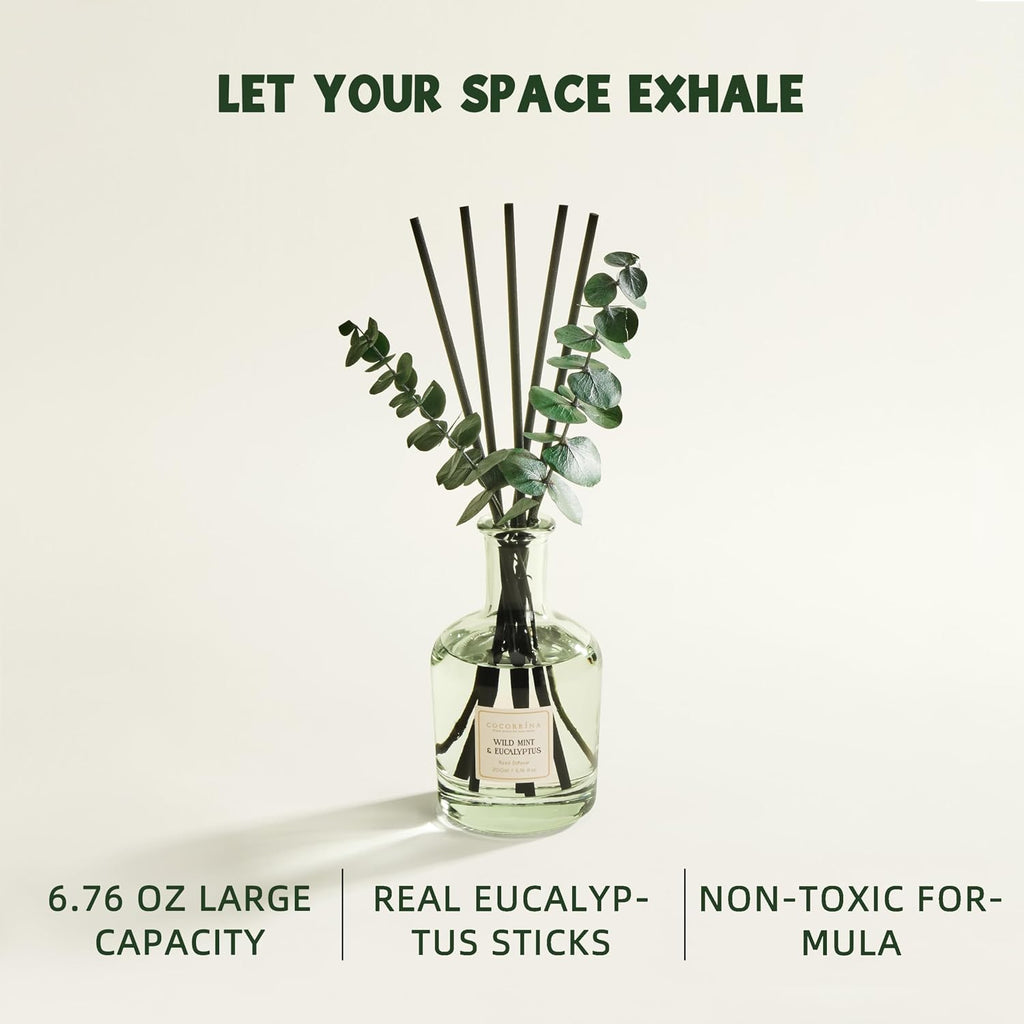COCORRÍNA Wild Mint & Eucalyptus Reed Diffuser, 6.76 oz