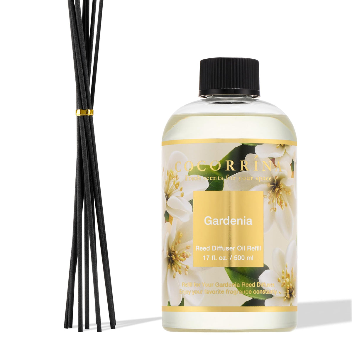 Cocorrína Reed Diffuser Refill Clean Linen 17oz (500ml) with 8 Rattan Sticks - Premium Long-Lasting Scented Oil, Home Fragrance for Bedroom, Bathroom Home Decor