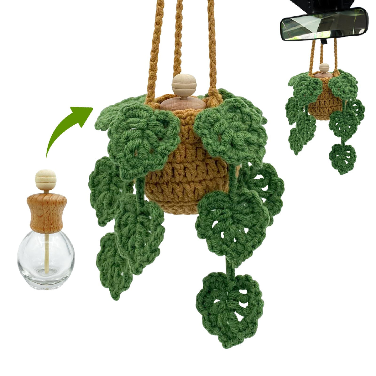 Crochet Car Air Freshener,15ml Diffuser Bottle with Strawberry Plant