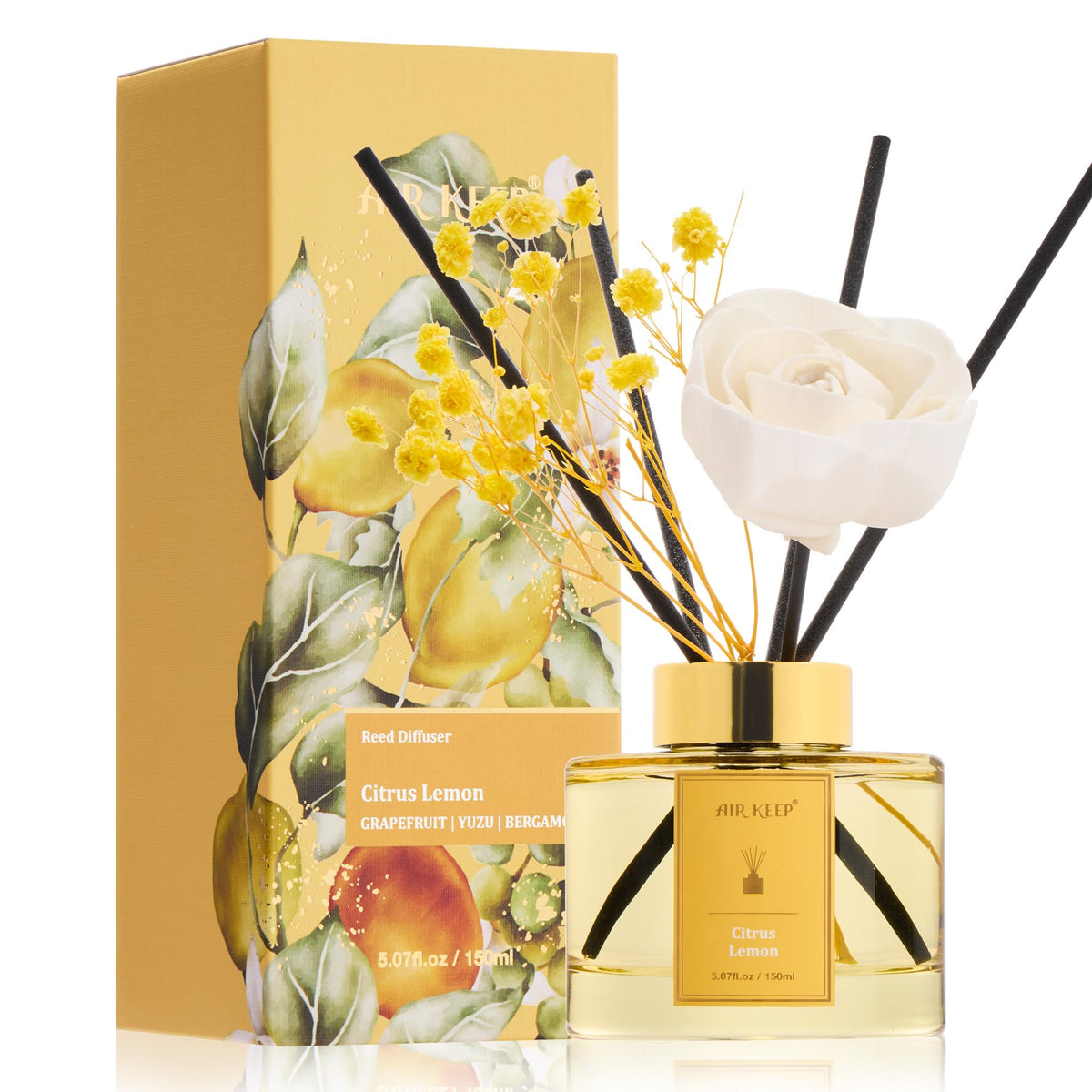 Airkeep Flower Reed Diffusers Set, 5.07 oz Pear/Apple/Berry Scented Oil Diffuser with 8 Reed Sticks, Home Fragrance Diffuser Gift Set for Bathroom & Office Decor 150ml