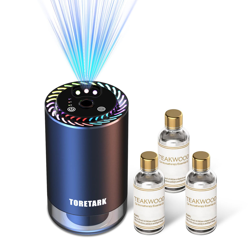 Smart Car Air Freshener with Star Light & 100ml Diffusers Oil Refills, Auto On/Off Aroma Diffuser, 3 Adjustable Mist Modes Rechargeable Aromatizante para Carro - Car Diffuser（Cologne+Ocean）