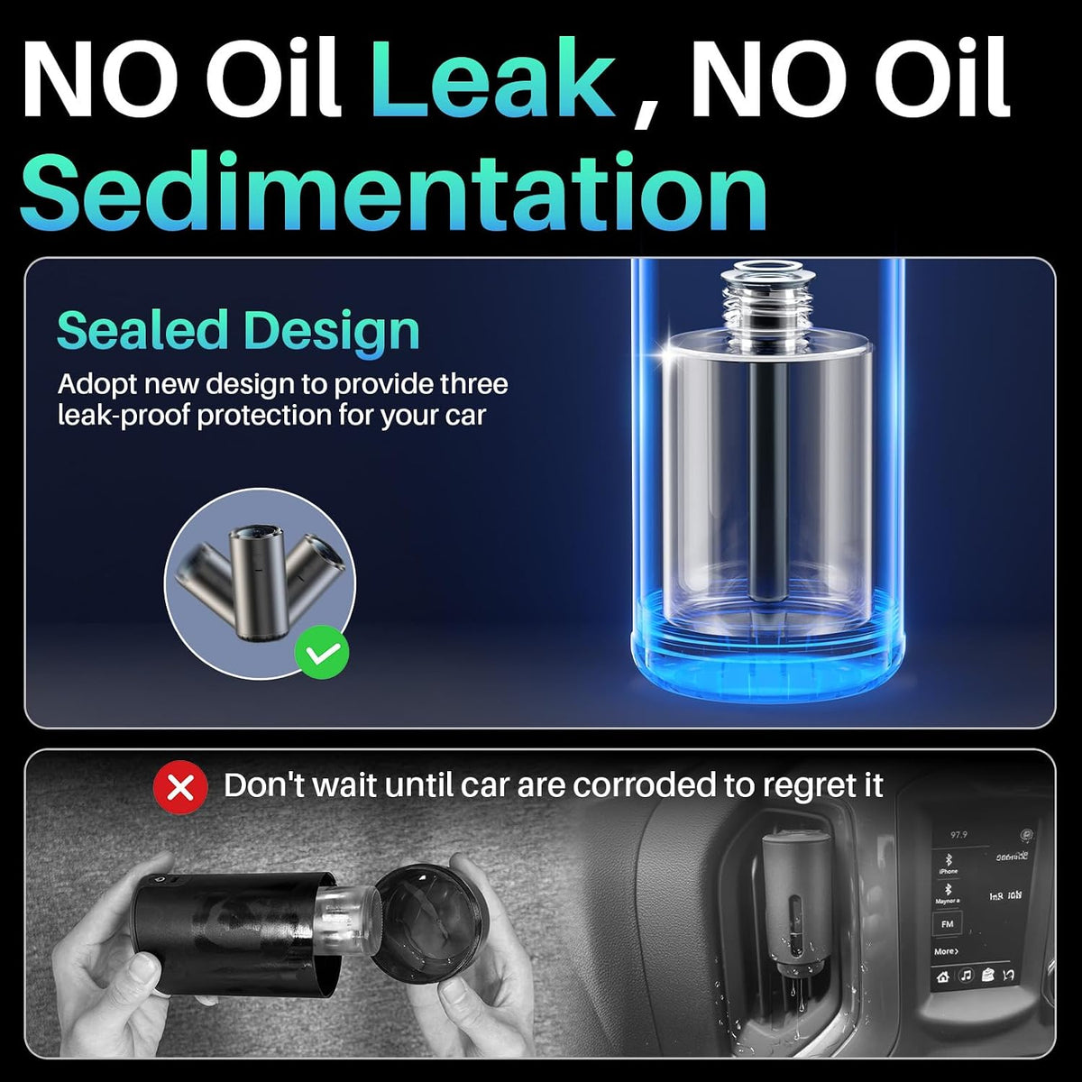 Smart Car Air Freshener Diffuser with 100ml Perfume, Rechargeable Car Fragrance Diffuser, 5 Adjustable Spray Modes, Auto On/Off, RGB Music Sync Light, Long Lasting Scent Up to 6 Months, Cologne Scent