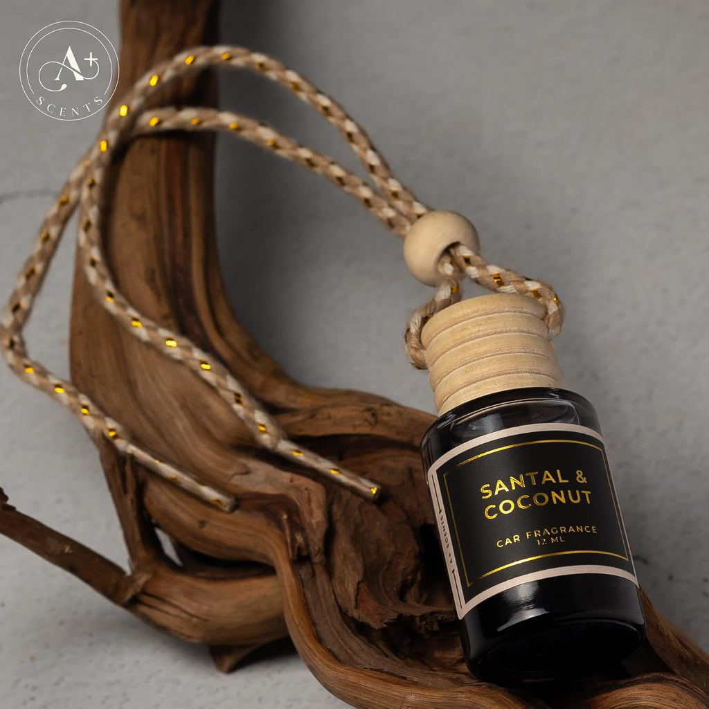 Santal & Coconut - A Fragrant Whisper of Opulent Tropical Serenity! - Luxury Car Hanging Diffuser - Long Lasting Car Freshener - Lasts up to 60 days | A+ Scents