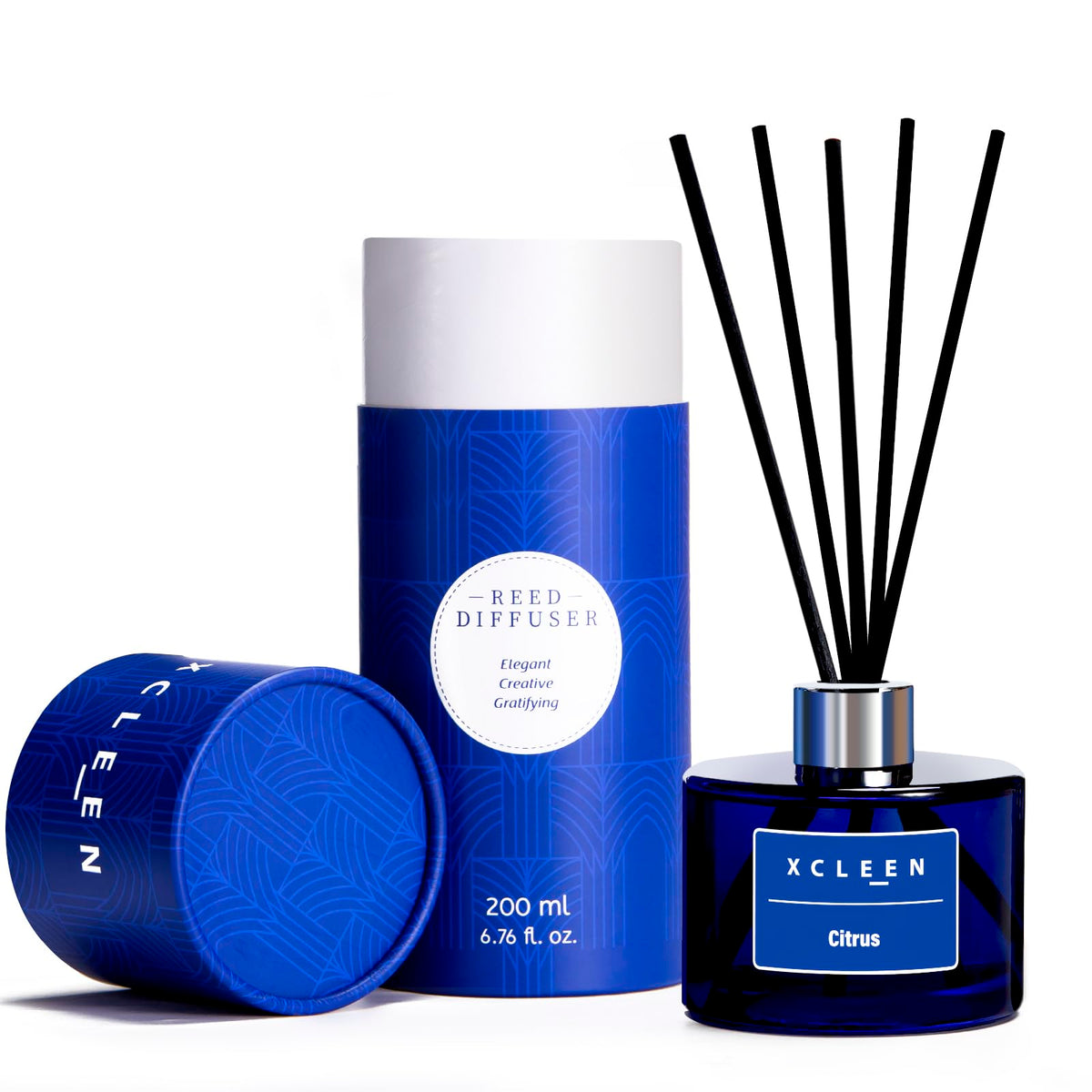 Xcleen Reed Diffusers Set, 3.7 Oz Scent Diffuser, 6 Reed Diffuser Sticks, Home Fragrance Hyacinth, Peony & Citrus, Aromatherapy Oil Diffuser Reeds, More Masculine Scent, Bathroom & Office Decor 110ml
