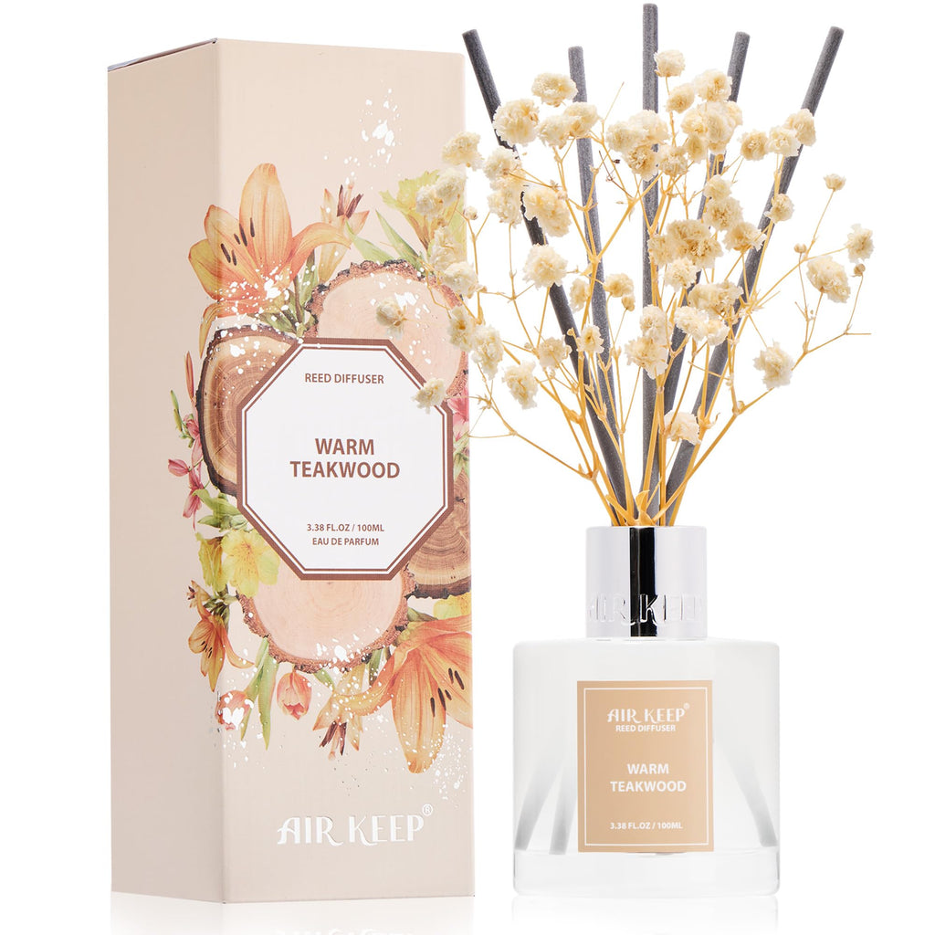 Airkeep Reed Diffuser Set,3.38 fl oz (100 ml) - Cashmere Vanilla Oil Diffusers with 8 Reed Sticks, Home Fragrance Reed Diffuser for Bathroom Shelf Decor