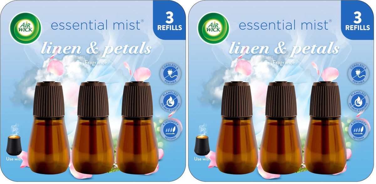 Air Wick Essential Mist Diffuser Oil Refill, Linen & Petals, 3 Count