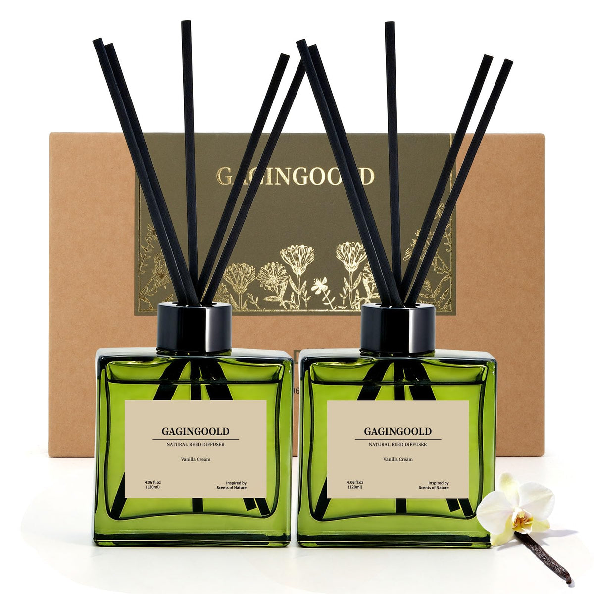 Reed Diffuser Set, 4 fl oz Jasmine Lily 2 Pack Scent Diffuser with 20 Sticks, 180 Days Long Lasting Elegant Home Fragrance for Bathroom Bedroom Office Decor Air Fresh