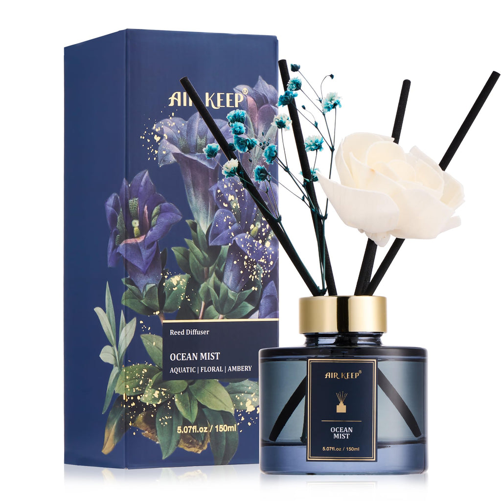 Airkeep Flower Reed Diffusers Set, 5.07 oz Clean Aldehydes Musk Scented Oil Diffuser with 8 Reed Sticks, Home Fragrance Diffuser Gift Set for Bathroom & Office Decor 150ml