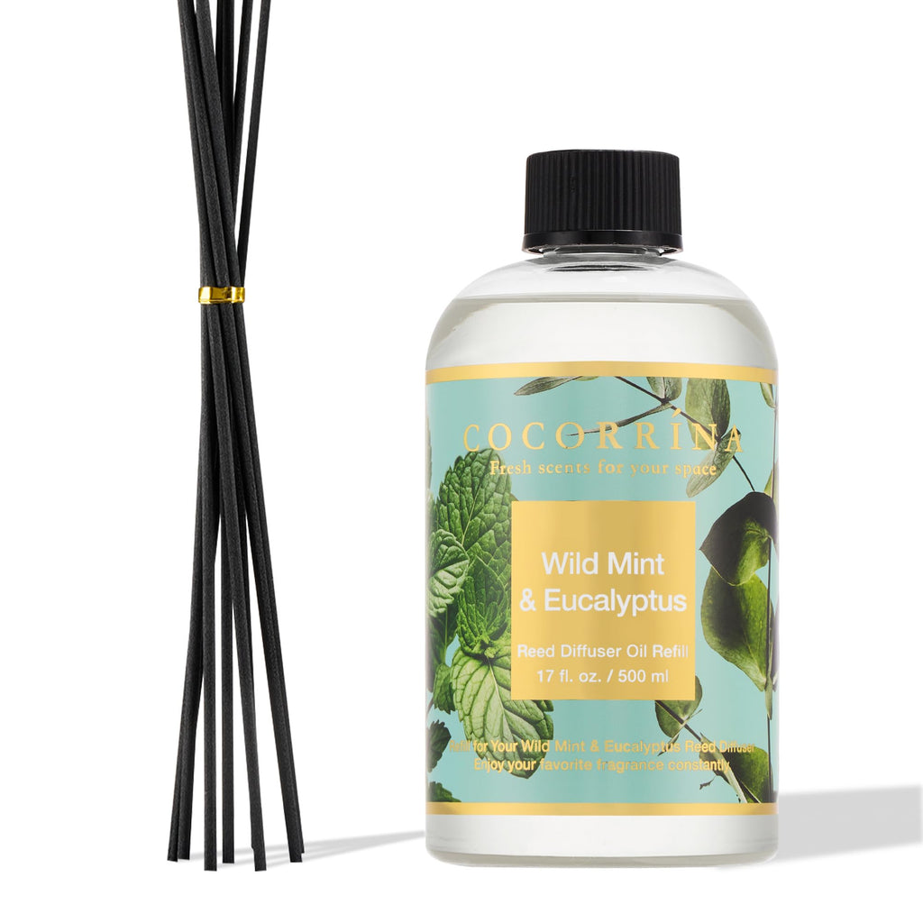 Cocorrína Reed Diffuser Refill Clean Linen 17oz (500ml) with 8 Rattan Sticks - Premium Long-Lasting Scented Oil, Home Fragrance for Bedroom, Bathroom Home Decor