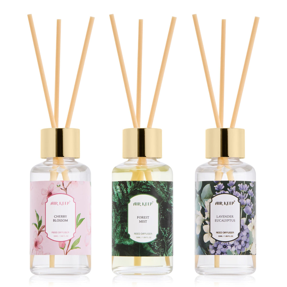 Airkeep Reed Diffuser Set, 3.38 fl oz (100 ml) - Bourbom Vanilla Oil Diffusers with 8 Reed Sticks, Home Fragrance Reed Diffuser for Bathroom Shelf Decor