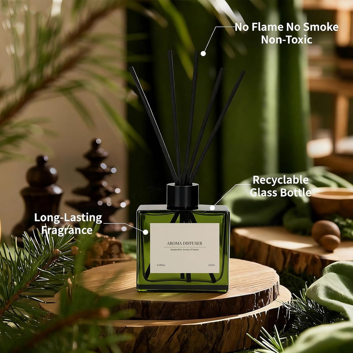 Reed Diffuser Set, 4 fl oz Jasmine Lily 2 Pack Scent Diffuser with 20 Sticks, 180 Days Long Lasting Elegant Home Fragrance for Bathroom Bedroom Office Decor Air Fresh
