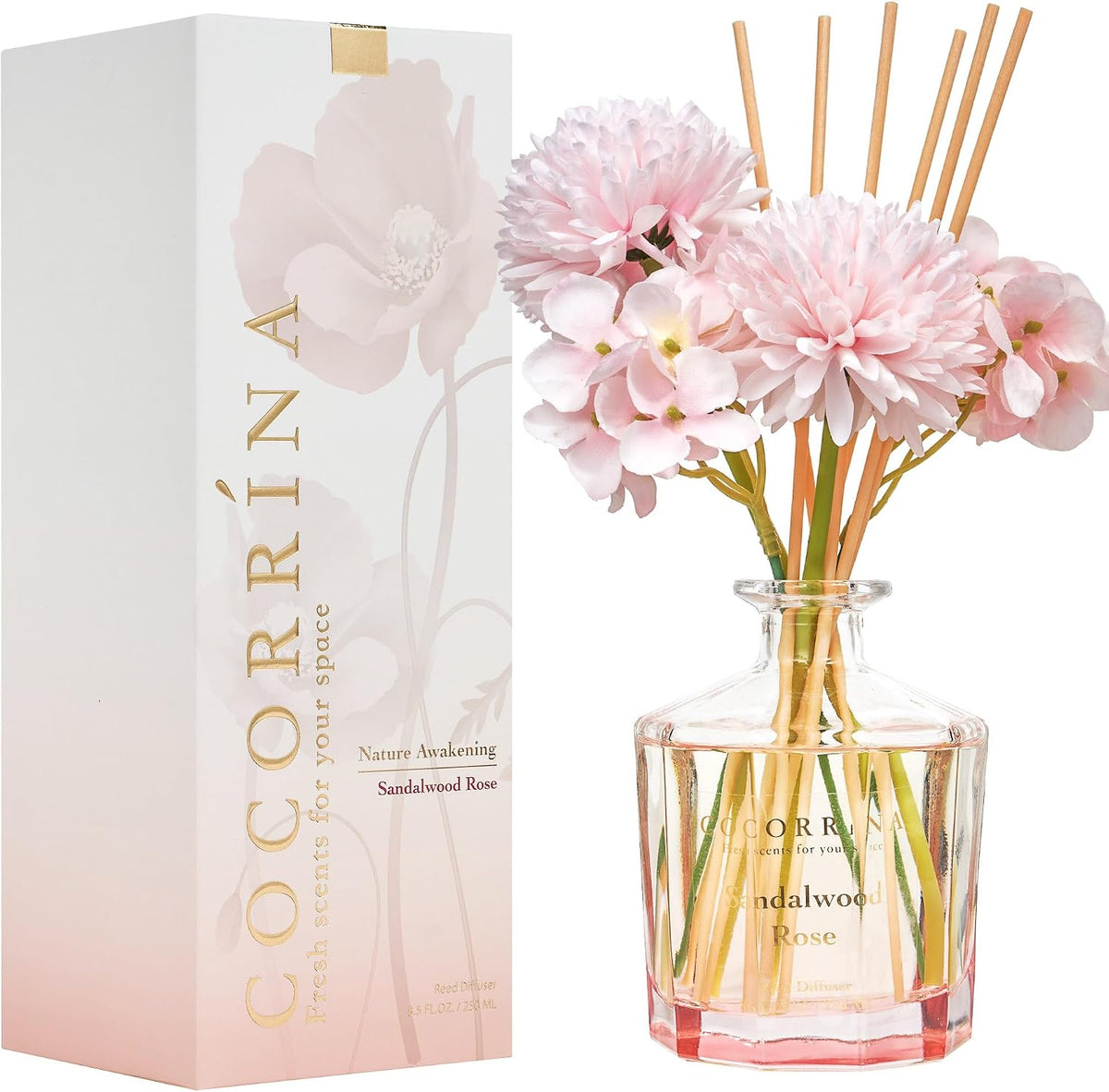 COCORRÍNA Reed Diffuser - Cashmere Vanilla Flower Reed Diffuser Set with 8 Sticks, Home Fragrance Reed Diffuser for Home Bedroom Office Bathroom Shelf Decor (Master Collection)