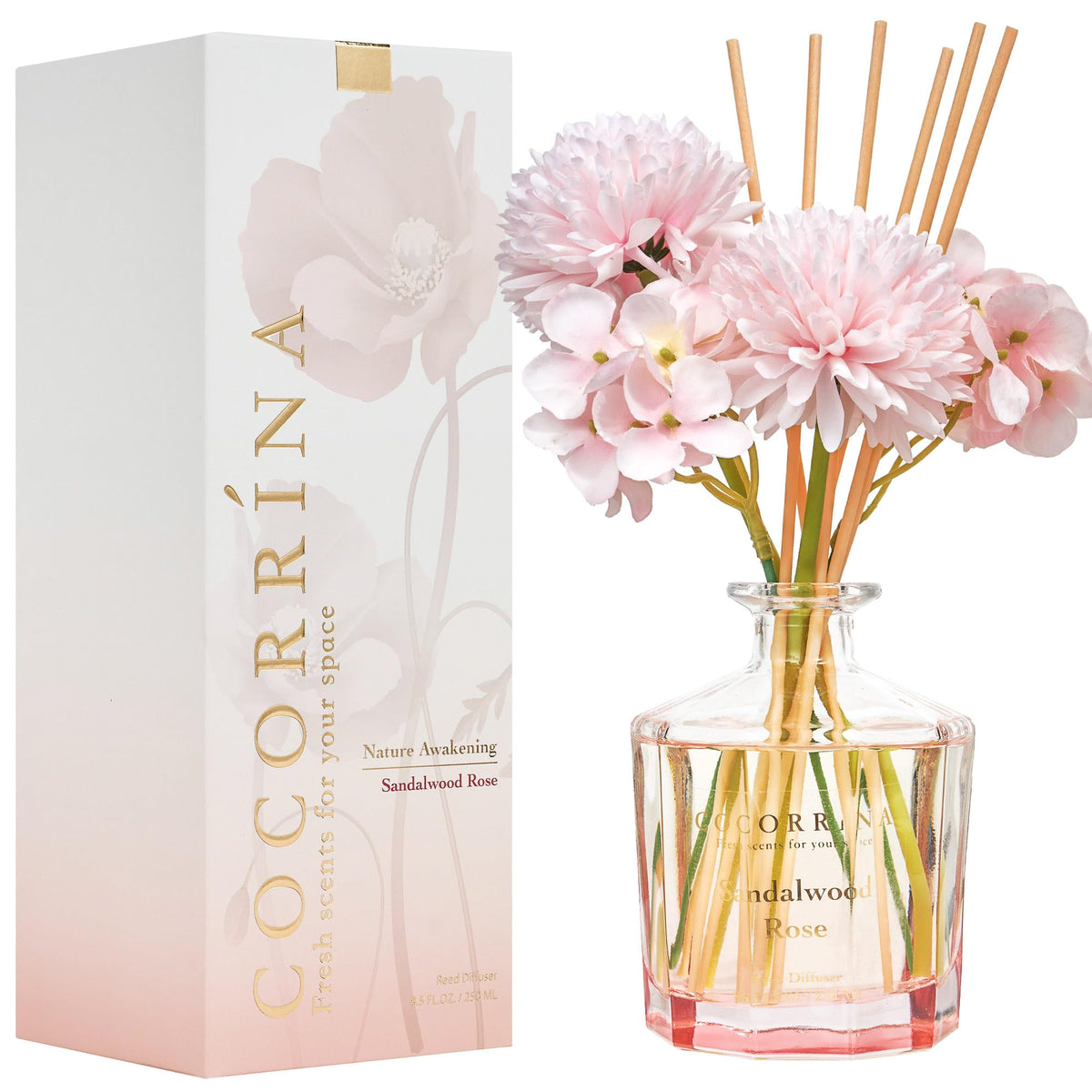 COCORRÍNA Reed Diffuser - Cashmere Vanilla Flower Reed Diffuser Set with 8 Sticks, Home Fragrance Reed Diffuser for Home Bedroom Office Bathroom Shelf Decor (Master Collection)