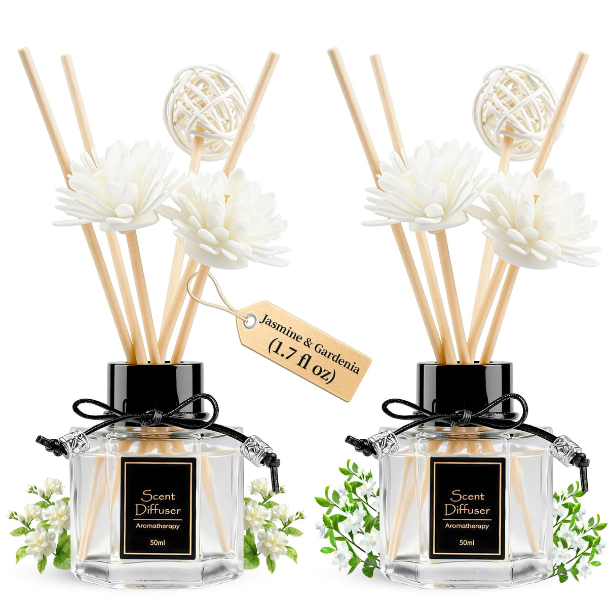 TonJin 2PCS Lavender Reed Diffuser Set 1.7 fl oz with 6 Scent Sticks, Calming Essential Oil Diffuser Sticks for Home, Relaxing Home Fragrance for Bedroom & Bathroom, Natural Non-Toxic Air Freshener