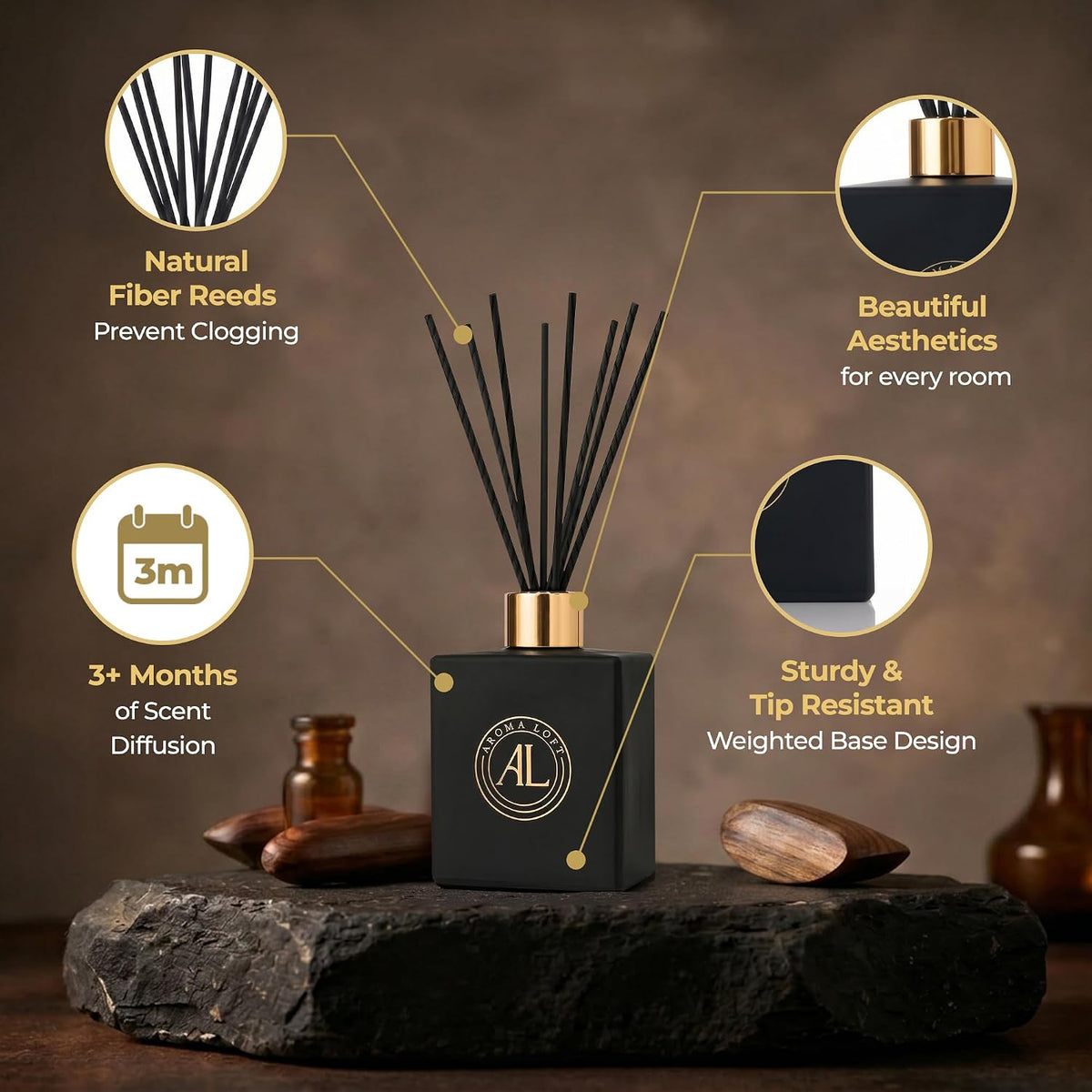 Black Reed Diffusers for Home | Premium Fragrance Diffuser | Reed Diffuser Sticks in Oil Set with Sunlit Citrus Scent | Smell Good Stuff | Long-Lasting Oil for Bathroom & Office (5 oz)