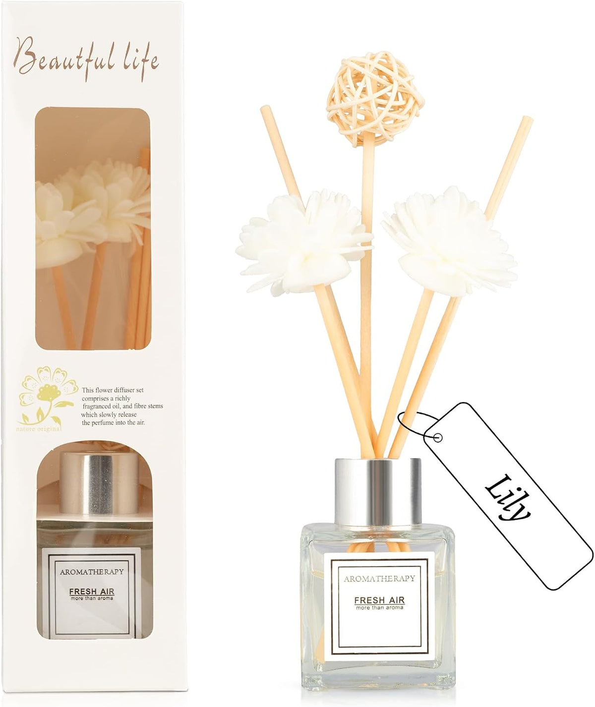 Reed Diffuser Set, 1.7 fl oz Scent Diffuser with Sticks, Lily Scent
