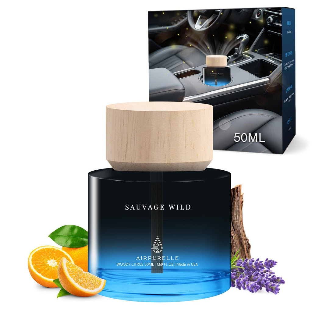 Car Air Freshener 50ML (1.7 FL OZ) Car Air Fresheners Perfume - Mahogany Teakwood Fragrance Oil Air Diffuser for Car, 180+ days Long Lasting Fragrance, Wooden Cup Design Car Fresheners, Made in USA