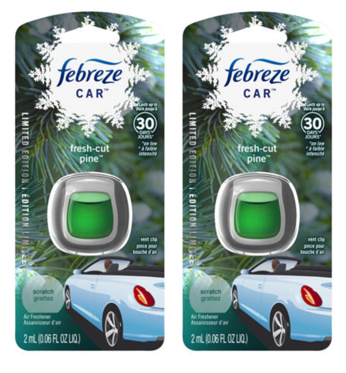 Febreze Car Air Freshener Vent Clip Platinum Ice Scent, .07 oz. Car Vent Clip, Pack of 4