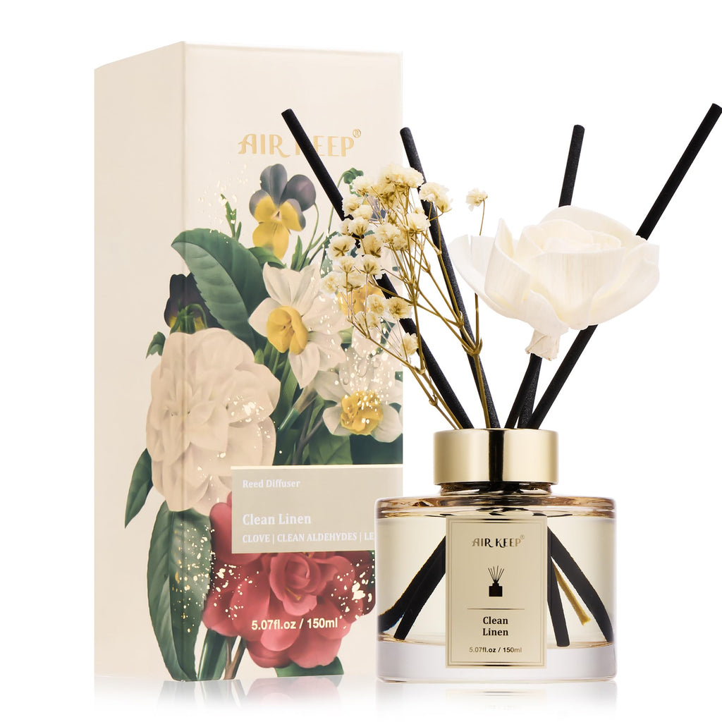 Airkeep Flower Reed Diffusers Set, 5.07 oz Pear/Apple/Berry Scented Oil Diffuser with 8 Reed Sticks, Home Fragrance Diffuser Gift Set for Bathroom & Office Decor 150ml